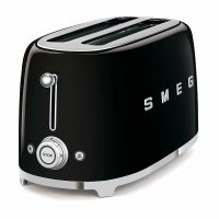 Тостер Smeg TSF02BLEU черный, стиль 50-х г. г, 4 ломтика, корпус из нержавеющей стали, 6 уровней поджаривания