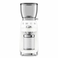Кофемолка Smeg CGF11WHEU, белый, 150 Вт, 30 степеней помола, Евровилка, многофункциональная, с коническими жерновами