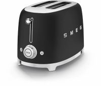 Тостер Smeg TSF01BLMEU черный матовый, стиль 50-х г. г, 2 ломтика, корпус из нержавеющей стали, 6 уровней поджаривания
