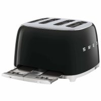 Тостер Smeg TSF03BLEU черный, 4 ломтика, корпус из нержавеющей стали, подогрев, размораживание, 6 уровней поджаривания