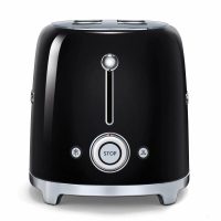 Тостер Smeg TSF02BLEU черный, стиль 50-х г. г, 4 ломтика, корпус из нержавеющей стали, 6 уровней поджаривания