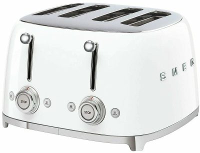 Тостер Smeg TSF03WHEU белый, 4 ломтика, корпус из нержавеющей стали, подогрев, размораживание, 6 уровней поджаривания