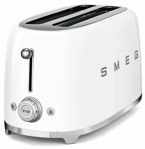 Тостер Smeg TSF02WHEU белый, стиль 50-х г. г, 4 ломтика, корпус из нержавеющей стали, 6 уровней поджаривания