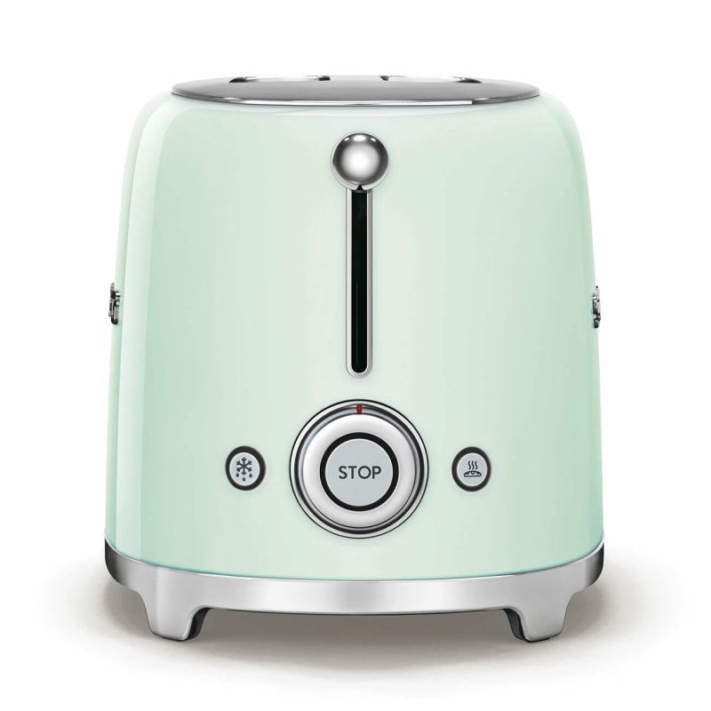 Тостер SMEG TSF01PGEU на 2 ломтика, пастельный зеленый; подогрев, размораживание; 6 ур. поджарки; съемный поддон