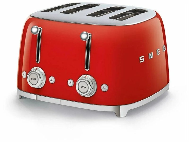 Тостер Smeg TSF03RDEU красный, 4 ломтика, корпус из нержавеющей стали, подогрев, размораживание, 6 уровней поджаривания
