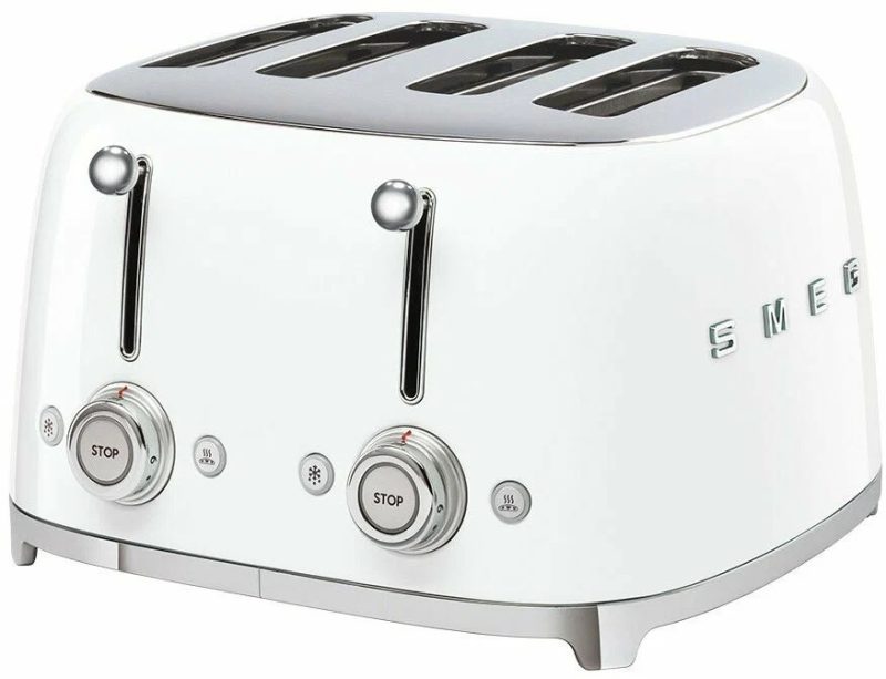Тостер Smeg TSF03WHEU белый, 4 ломтика, корпус из нержавеющей стали, подогрев, размораживание, 6 уровней поджаривания