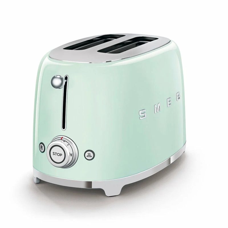 Тостер SMEG TSF01PGEU на 2 ломтика, пастельный зеленый; подогрев, размораживание; 6 ур. поджарки; съемный поддон
