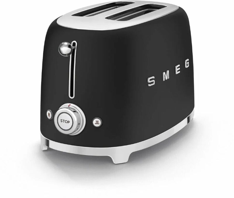 Тостер Smeg TSF01BLMEU черный матовый, стиль 50-х г. г, 2 ломтика, корпус из нержавеющей стали, 6 уровней поджаривания