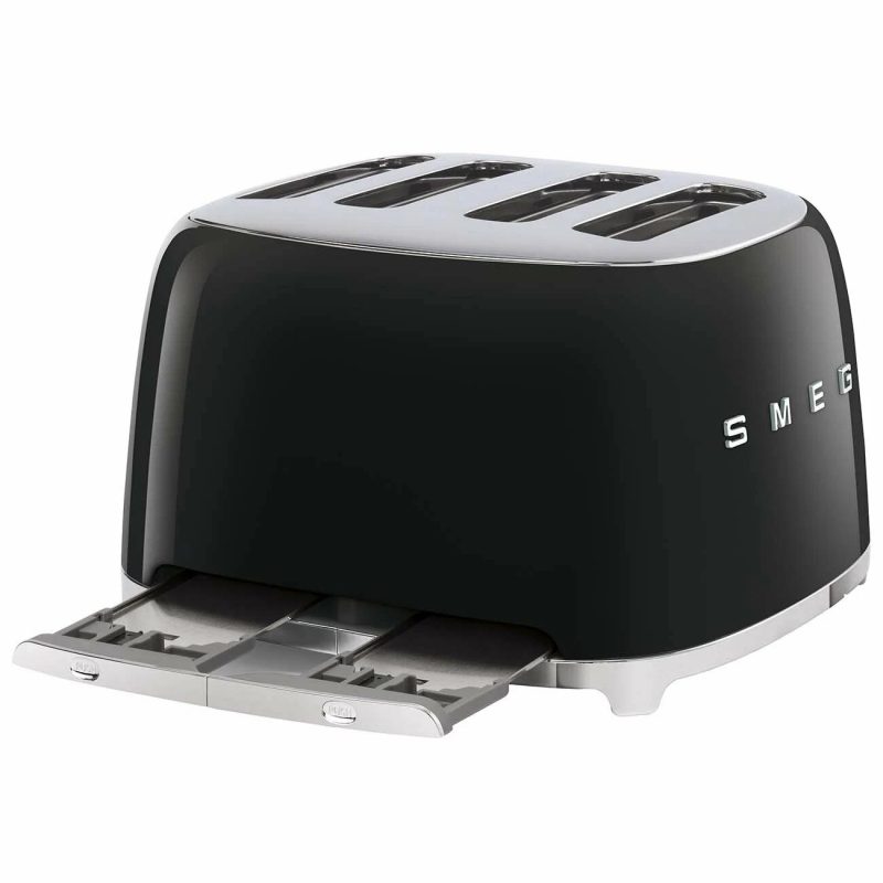 Тостер Smeg TSF03BLEU черный, 4 ломтика, корпус из нержавеющей стали, подогрев, размораживание, 6 уровней поджаривания