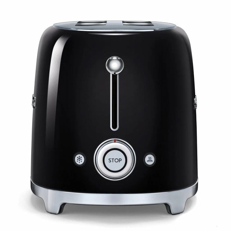 Тостер Smeg TSF02BLEU черный, стиль 50-х г. г, 4 ломтика, корпус из нержавеющей стали, 6 уровней поджаривания