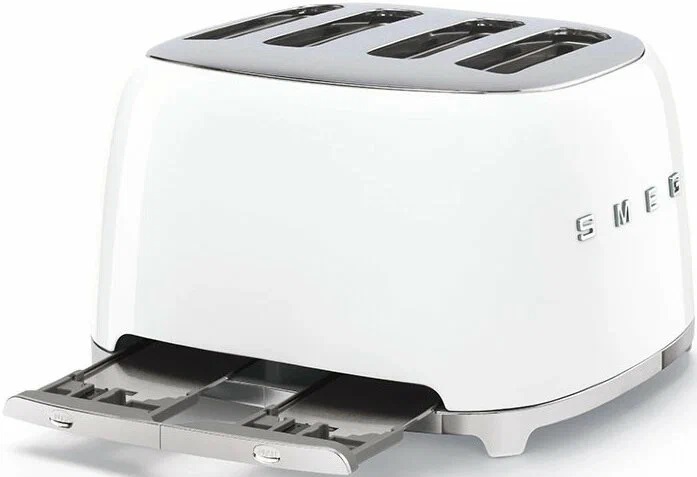 Тостер Smeg TSF03WHEU белый, 4 ломтика, корпус из нержавеющей стали, подогрев, размораживание, 6 уровней поджаривания