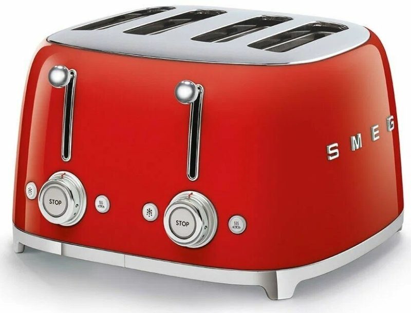 Тостер Smeg TSF03RDEU красный, 4 ломтика, корпус из нержавеющей стали, подогрев, размораживание, 6 уровней поджаривания