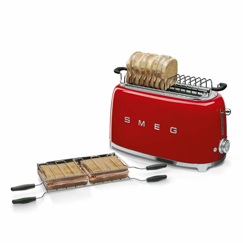 Тостер Smeg TSF02RDEU красный, стиль 50-х г. г, 4 ломтика, корпус из нержавеющей стали, 6 уровней поджаривания