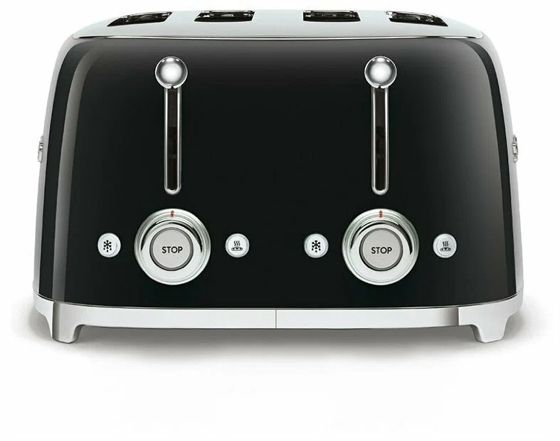 Тостер Smeg TSF03BLEU черный, 4 ломтика, корпус из нержавеющей стали, подогрев, размораживание, 6 уровней поджаривания
