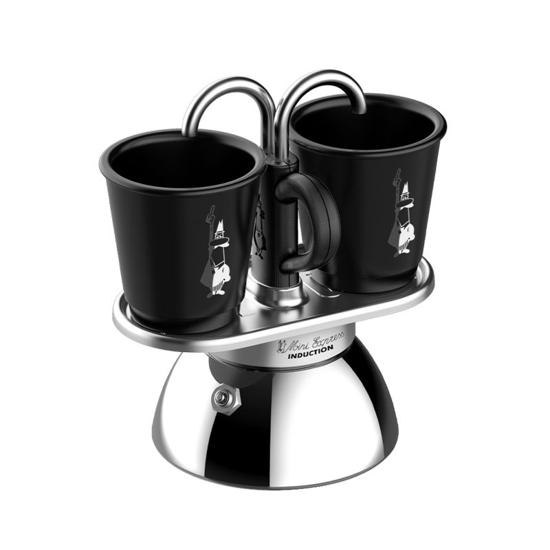 Набор гейзерная кофеварка Bialetti Mini Express Induction 7310 2tz Black + 2 чашки