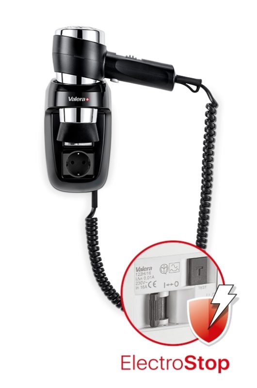 Настенный фен Valera Action Protect 1600 Socket Black (542.06/044.03)
